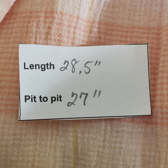 Ava & Viv Pink and Orange Plaid Button-Up Shirt Size 2X Plaid Sheer Top