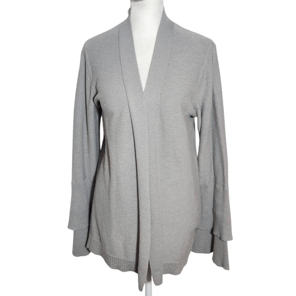 J. Crew Gray Cardigan Sweater with Ruffle Sleeves Size Medium Gray Open Cardigan