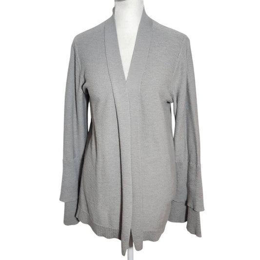 J. Crew Gray Cardigan Sweater with Ruffle Sleeves Size Medium Gray Open Cardigan