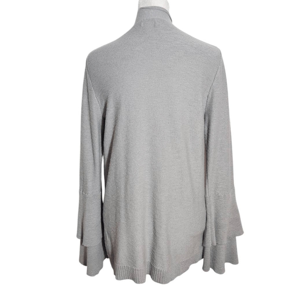 J. Crew Gray Cardigan Sweater with Ruffle Sleeves Size Medium Gray Open Cardigan