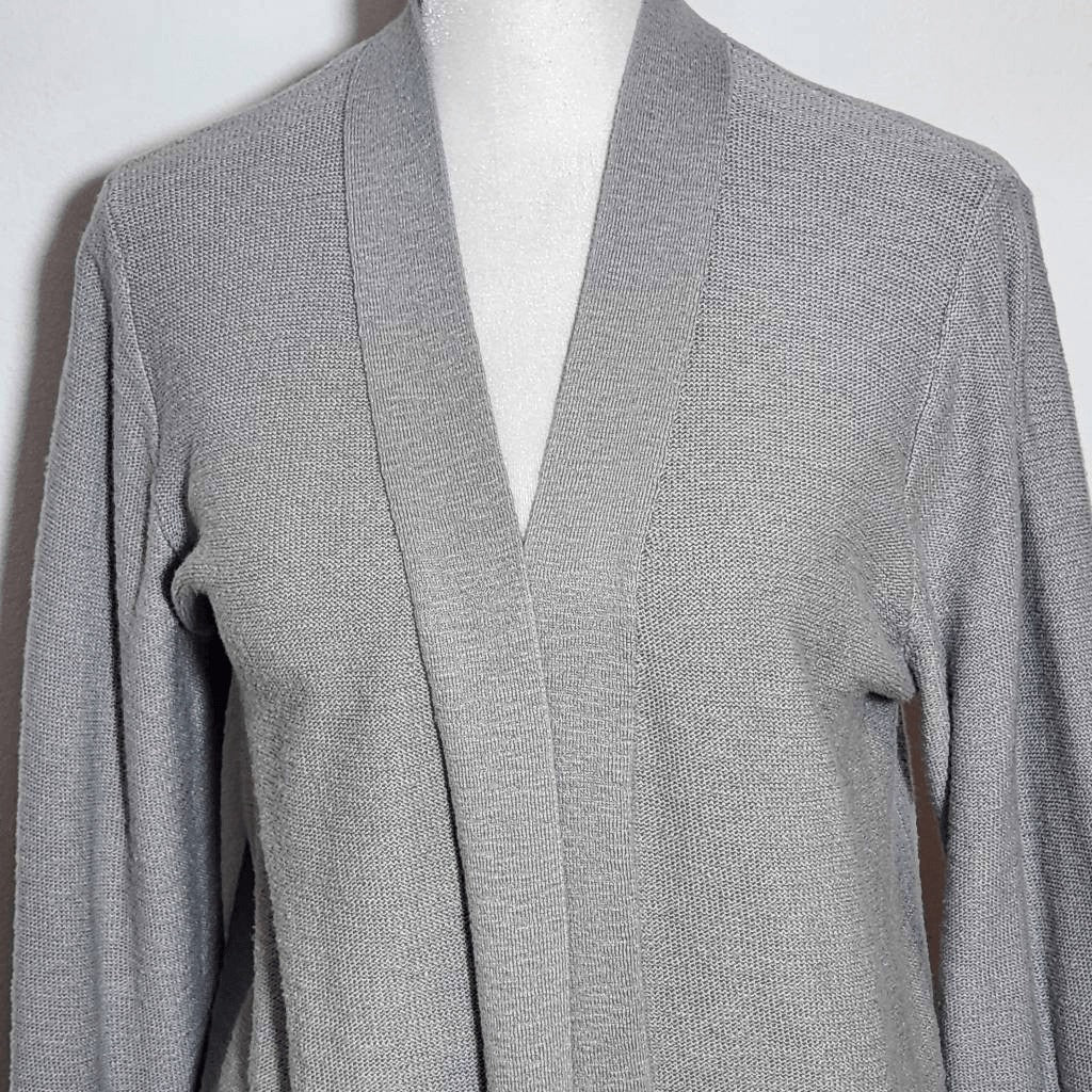 J. Crew Gray Cardigan Sweater with Ruffle Sleeves Size Medium Gray Open Cardigan