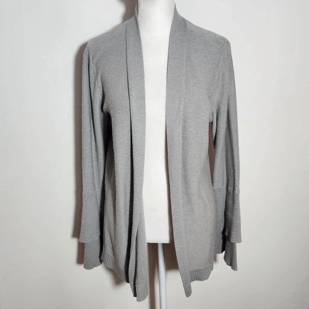 J. Crew Gray Cardigan Sweater with Ruffle Sleeves Size Medium Gray Open Cardigan