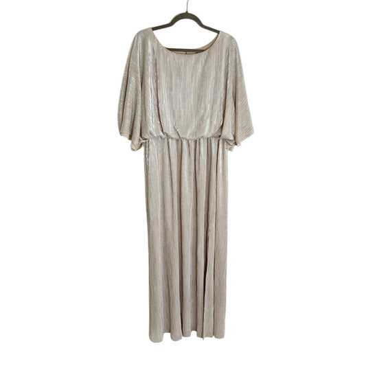 See N Be Seen Champagne Metallic Plisse Maxi Dress Size 1X Wedding Guest Dress