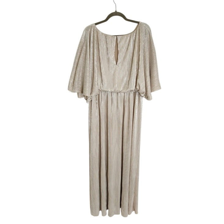 See N Be Seen Champagne Metallic Plisse Maxi Dress Size 1X Wedding Guest Dress