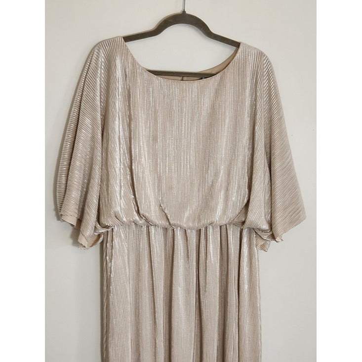 See N Be Seen Champagne Metallic Plisse Maxi Dress Size 1X Wedding Guest Dress