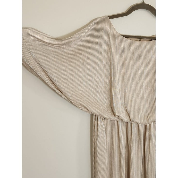 See N Be Seen Champagne Metallic Plisse Maxi Dress Size 1X Wedding Guest Dress