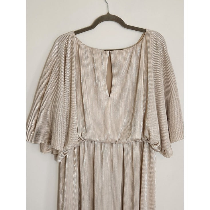 See N Be Seen Champagne Metallic Plisse Maxi Dress Size 1X Wedding Guest Dress