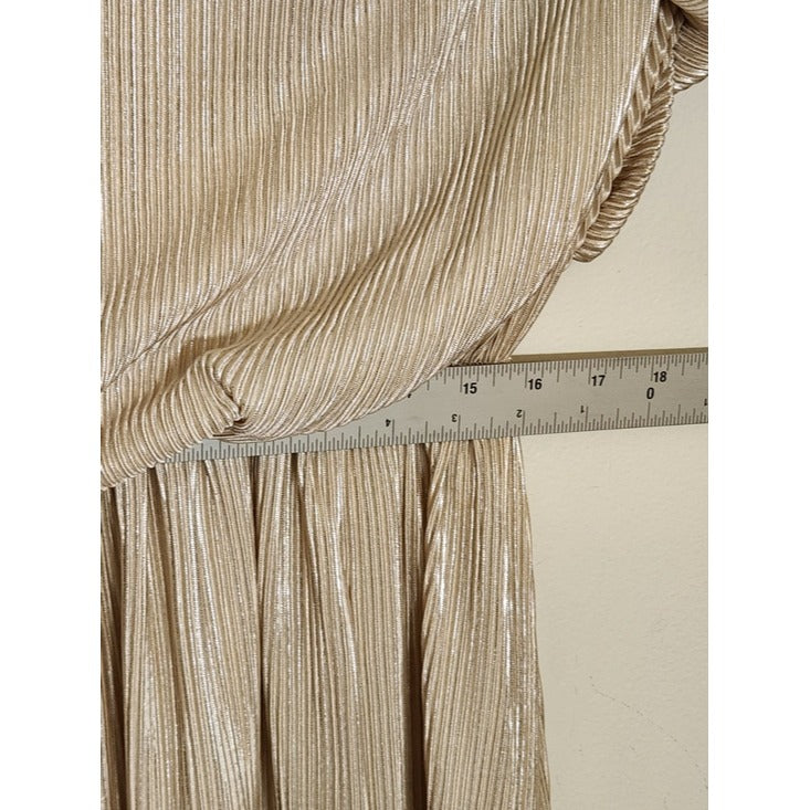 See N Be Seen Champagne Metallic Plisse Maxi Dress Size 1X Wedding Guest Dress