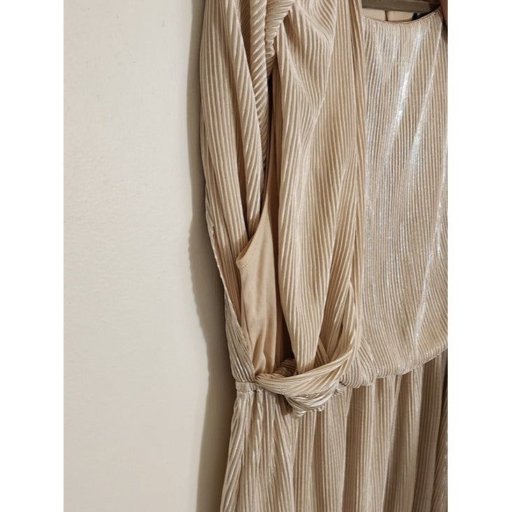 See N Be Seen Champagne Metallic Plisse Maxi Dress Size 1X Wedding Guest Dress