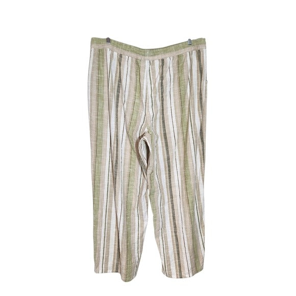 Mlle Gabrielle Tan and Green Striped Cotton Wide Leg Pull-on Pants Size 3X