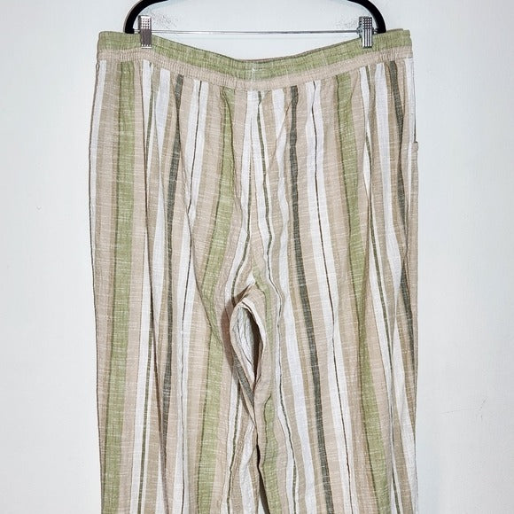 Mlle Gabrielle Tan and Green Striped Cotton Wide Leg Pull-on Pants Size 3X