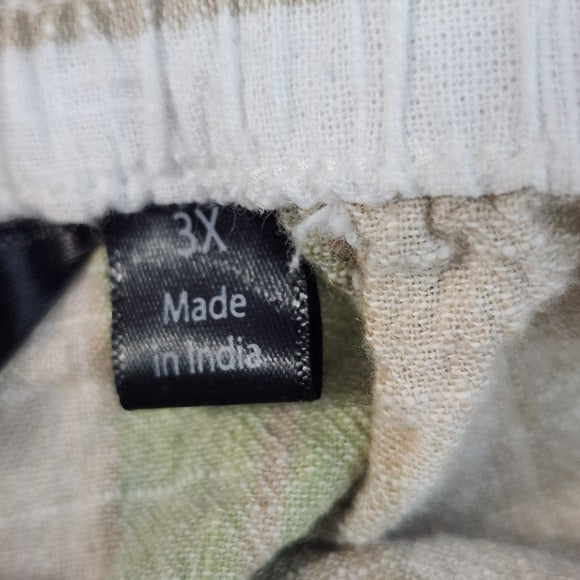 Mlle Gabrielle Tan and Green Striped Cotton Wide Leg Pull-on Pants Size 3X