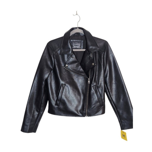 Levi's Womens Cropped Black Faux Leather Moto Jacket Size Medium NWT