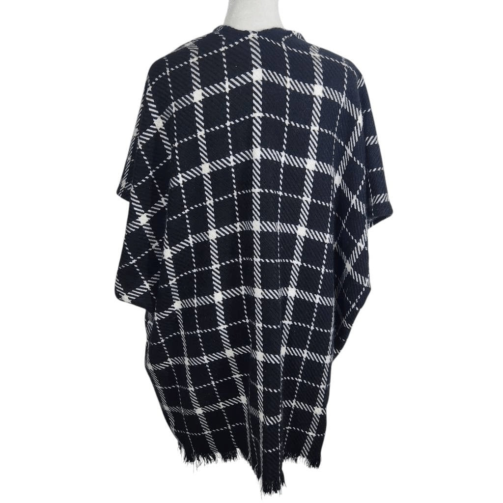 Loft Black and White Plaid Woven Knit Wrap Size XS/Small Black Wrap with Sleeves
