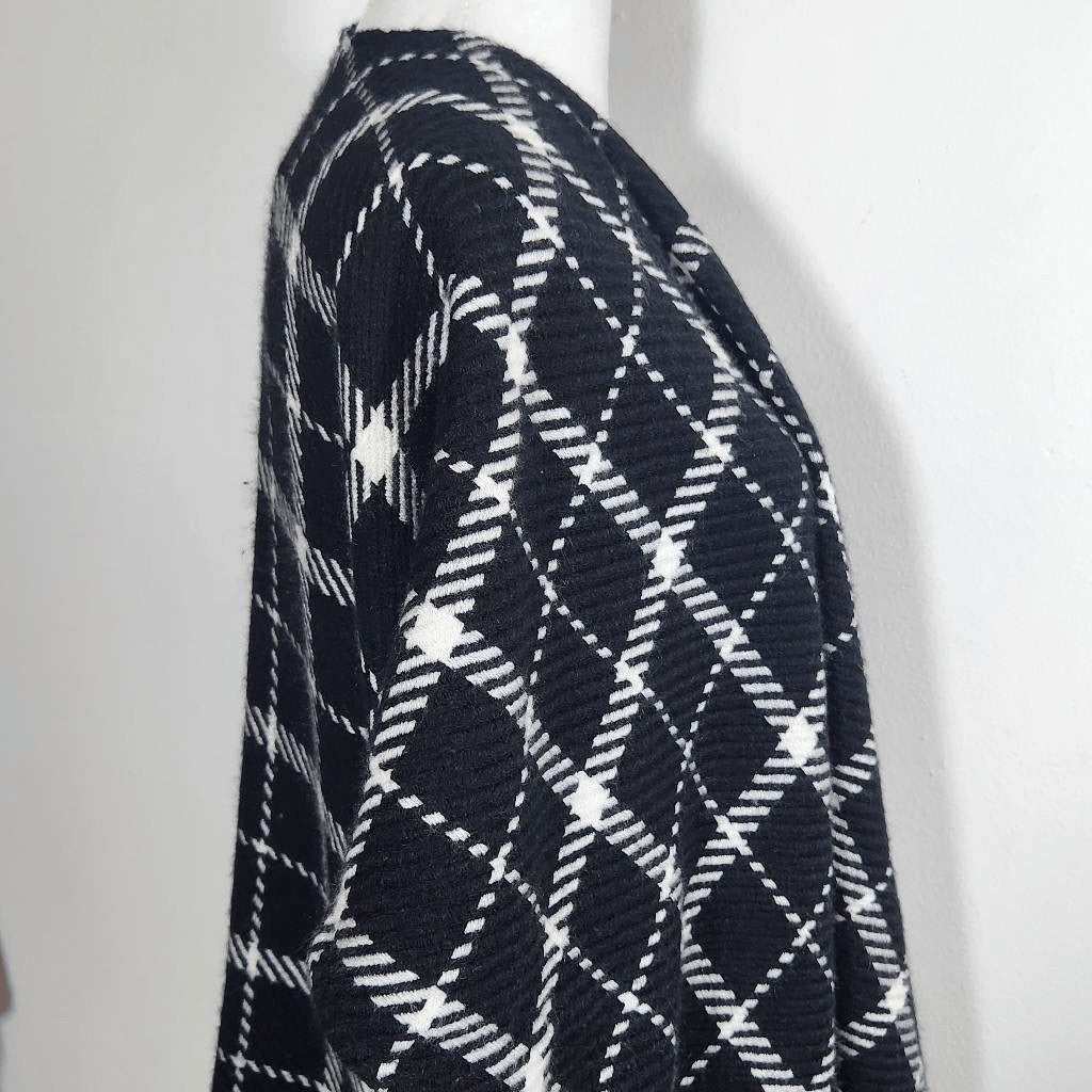 Loft Black and White Plaid Woven Knit Wrap Size XS/Small Black Wrap with Sleeves
