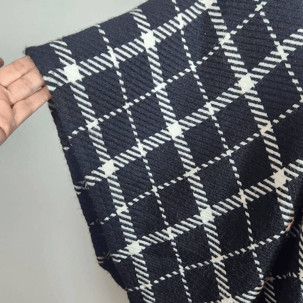 Loft Black and White Plaid Woven Knit Wrap Size XS/Small Black Wrap with Sleeves