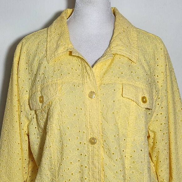 JM Collection Yellow Eyelet Lace Jacket Size 16 Lemon Yellow Lace Jacket