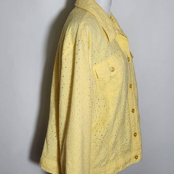 JM Collection Yellow Eyelet Lace Jacket Size 16 Lemon Yellow Lace Jacket