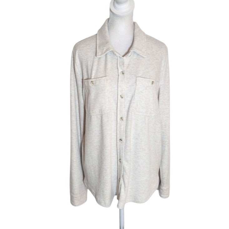 Altar'd State Oatmeal Cream Distressed Knit Button Up Shirt Size Medium