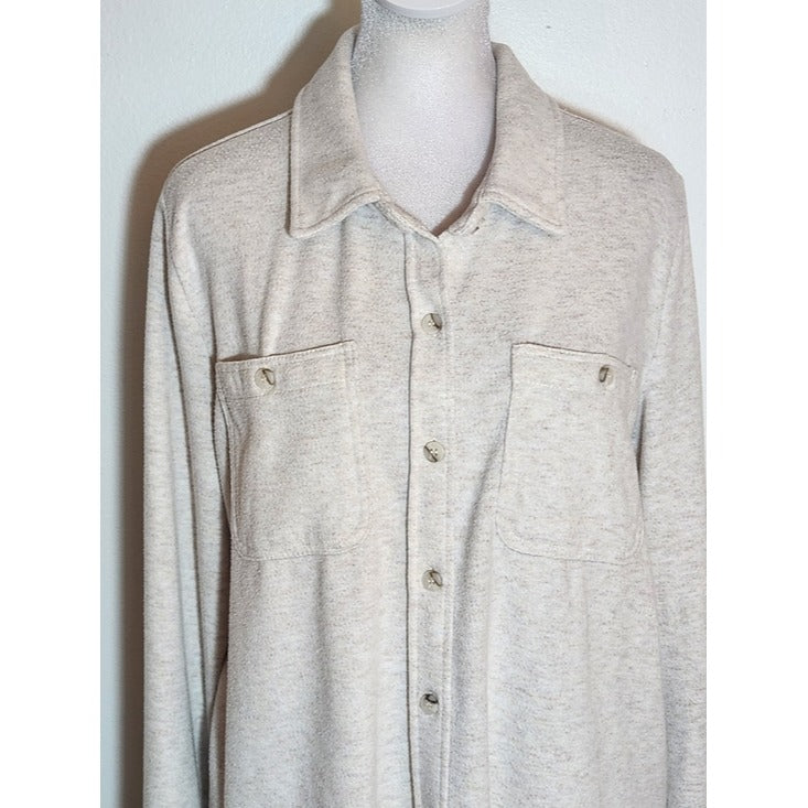 Altar'd State Oatmeal Cream Distressed Knit Button Up Shirt Size Medium