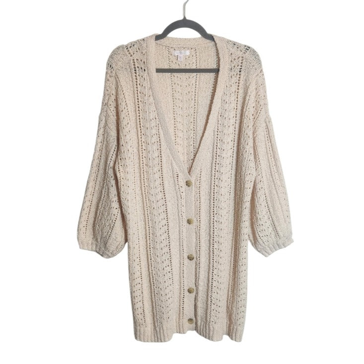LC Lauren Conrad Cream Pointelle Knit Button Up Cardigan Sweater Size XL