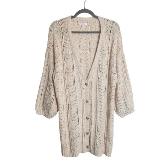 LC Lauren Conrad Cream Pointelle Knit Button Up Cardigan Sweater Size XL