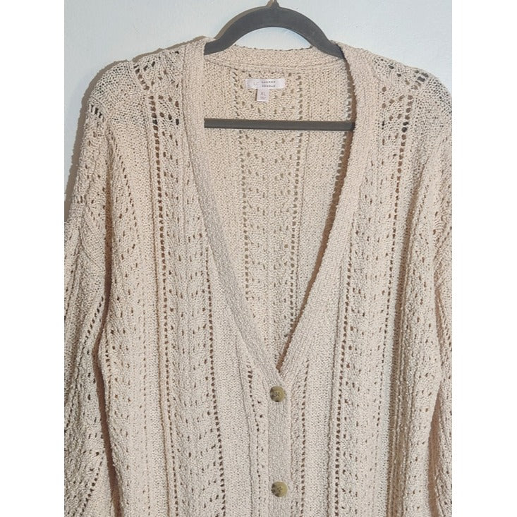 LC Lauren Conrad Cream Pointelle Knit Button Up Cardigan Sweater Size XL
