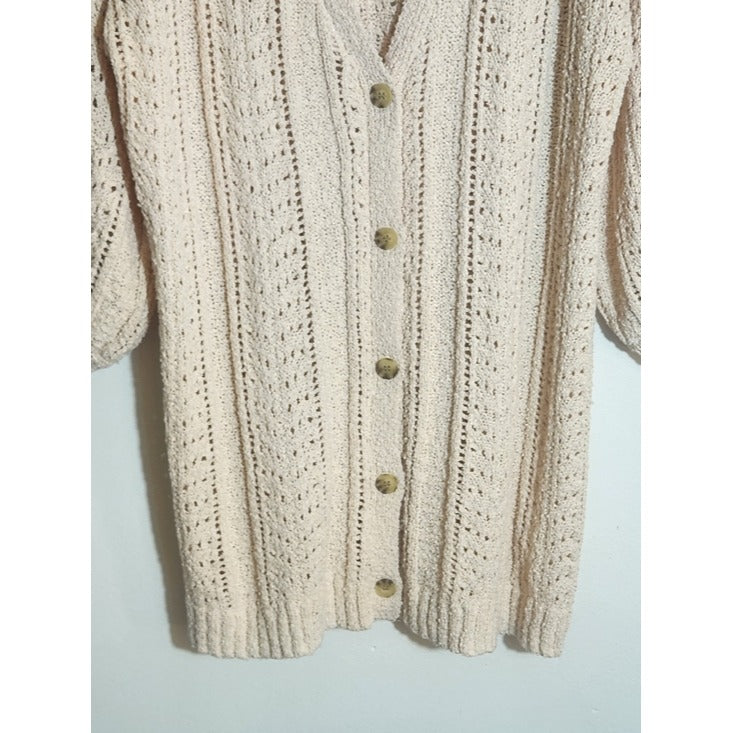 LC Lauren Conrad Cream Pointelle Knit Button Up Cardigan Sweater Size XL
