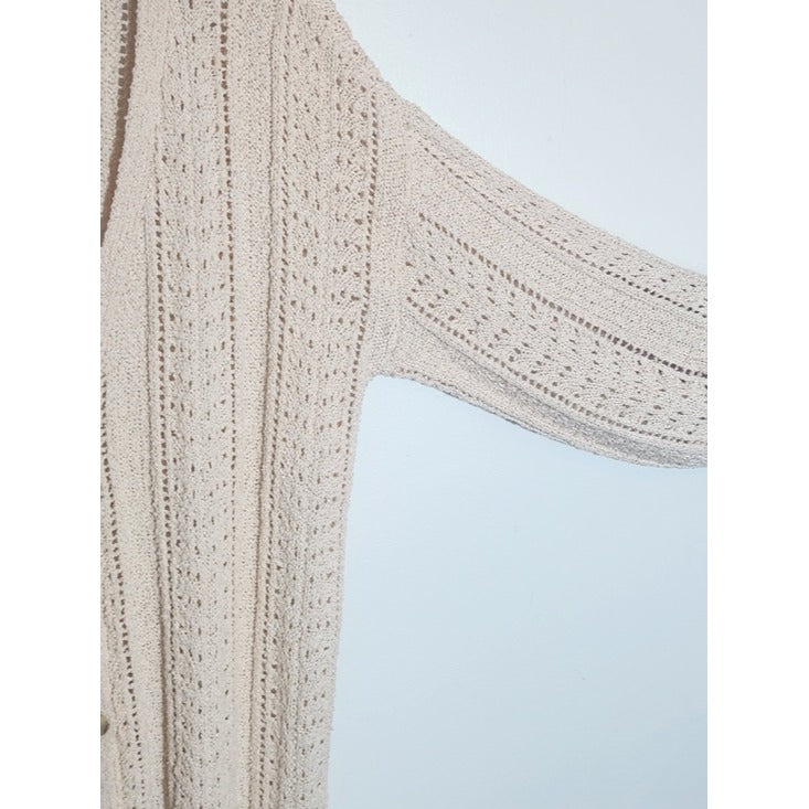 LC Lauren Conrad Cream Pointelle Knit Button Up Cardigan Sweater Size XL