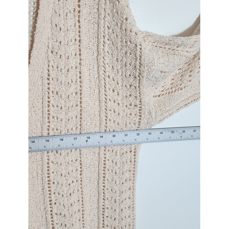 LC Lauren Conrad Cream Pointelle Knit Button Up Cardigan Sweater Size XL