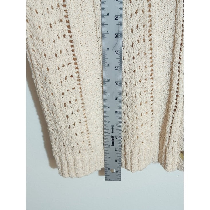 LC Lauren Conrad Cream Pointelle Knit Button Up Cardigan Sweater Size XL
