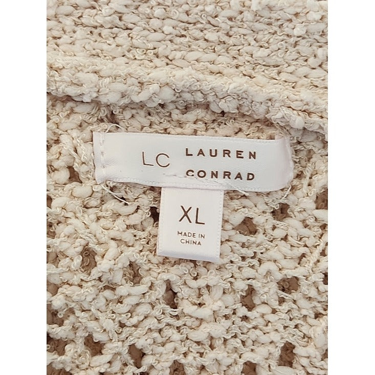 LC Lauren Conrad Cream Pointelle Knit Button Up Cardigan Sweater Size XL