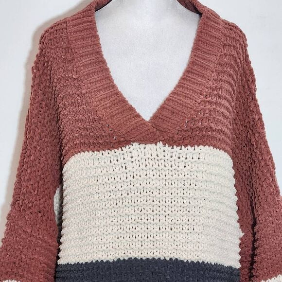 Pol Brown and Gray Chenille Oversized Sweater Size Small Chunky Knit Sweater