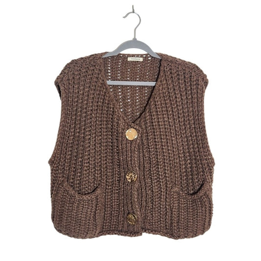 Sunday Up Brown Sweater Vest Cardigan Size Large