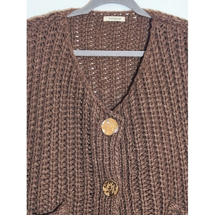 Sunday Up Brown Sweater Vest Cardigan Size Large