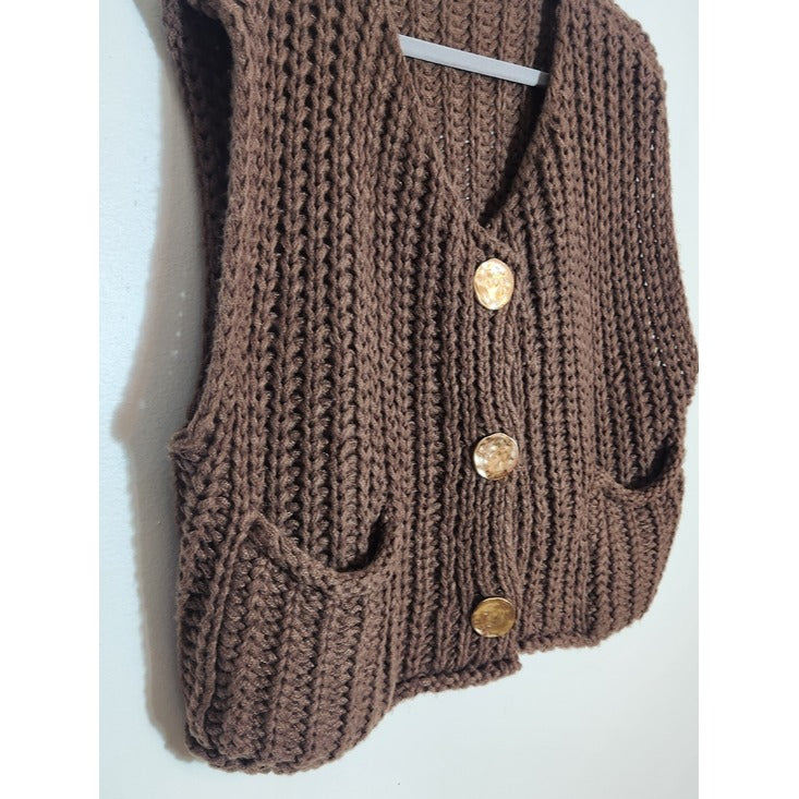 Sunday Up Brown Sweater Vest Cardigan Size Large