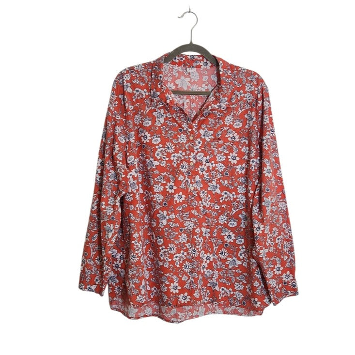 Gap Coral Red Floral Blouse Size XXL