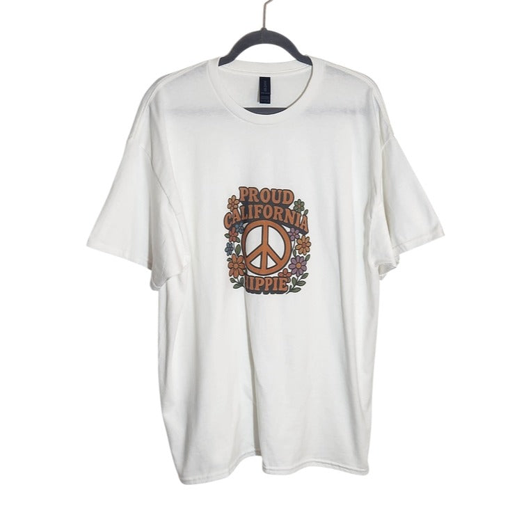 Gildan Oversized White Proud California Hippie Peace Sign Graphic Tee Size XL