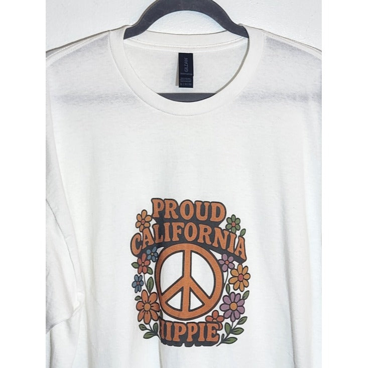 Gildan Oversized White Proud California Hippie Peace Sign Graphic Tee Size XL