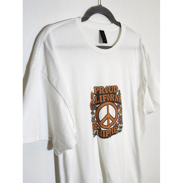 Gildan Oversized White Proud California Hippie Peace Sign Graphic Tee Size XL