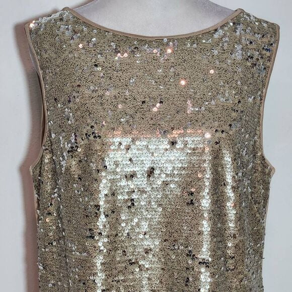 Suzi Chin for Maggy Boutique Gold Sequin Sleeveless Shift Dress NWT Size 12