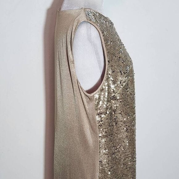 Suzi Chin for Maggy Boutique Gold Sequin Sleeveless Shift Dress NWT Size 12