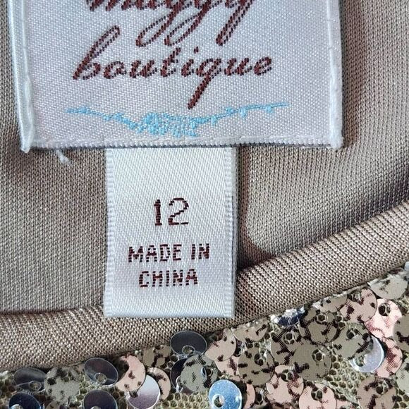 Suzi Chin for Maggy Boutique Gold Sequin Sleeveless Shift Dress NWT Size 12