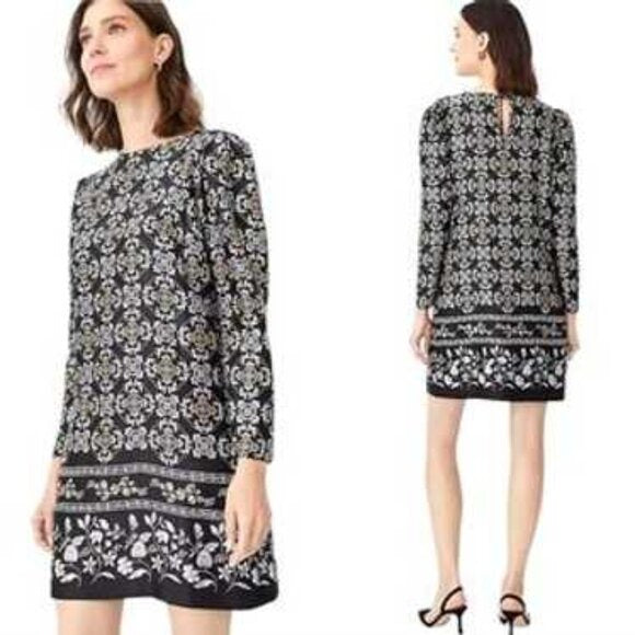 Ann Taylor Black Print Mini Shift Dress Size XS NWT Wedding Guest Dress