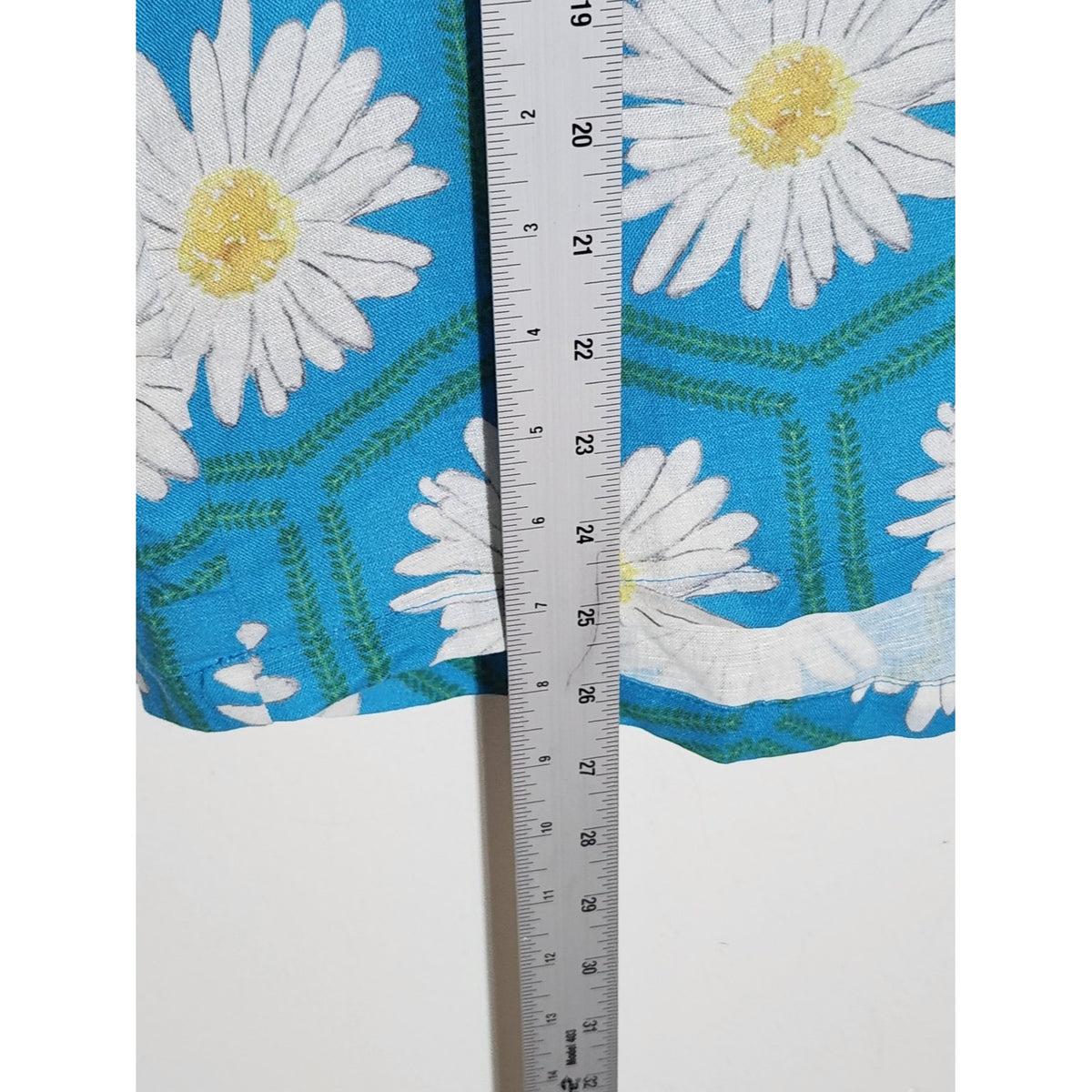 Brooke Wright Blue Daisy Print Linen Blend V-Neck Blouse Size Approx XL NWT