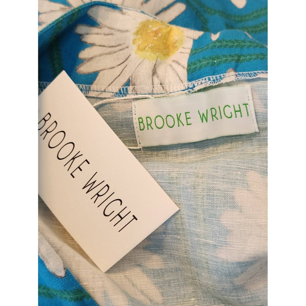 Brooke Wright Blue Daisy Print Linen Blend V-Neck Blouse Size Approx XL NWT