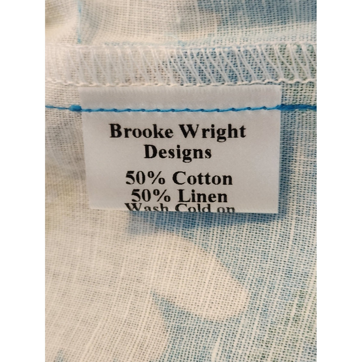 Brooke Wright Blue Daisy Print Linen Blend V-Neck Blouse Size Approx XL NWT