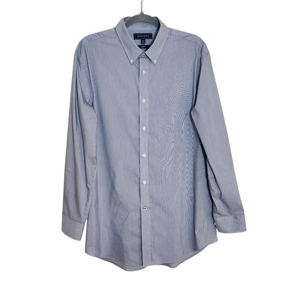 Crown & Ivy Blue Pinstripe Slim Fit Dress Shirt Size 16-16.5 32/33 Large