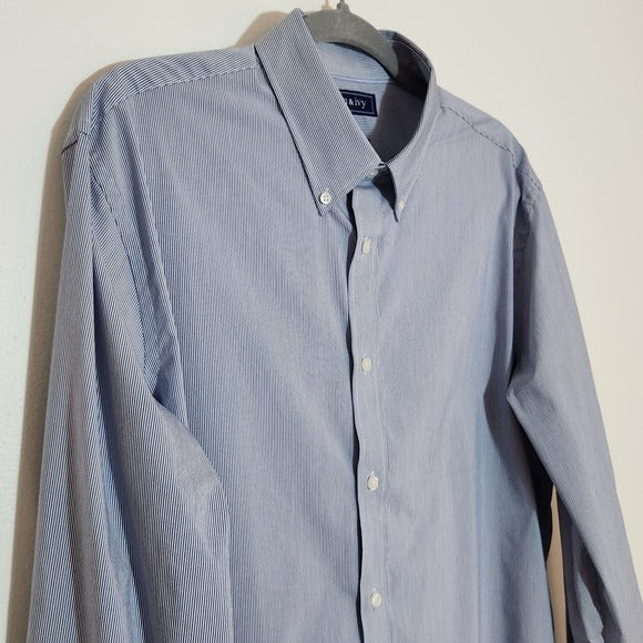 Crown & Ivy Blue Pinstripe Slim Fit Dress Shirt Size 16-16.5 32/33 Large