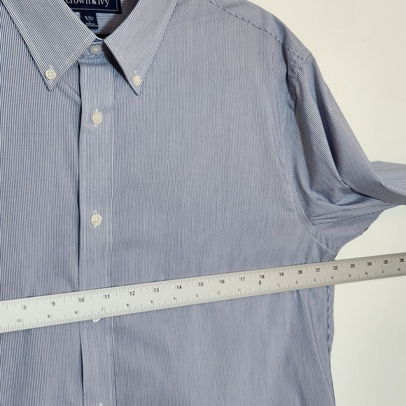 Crown & Ivy Blue Pinstripe Slim Fit Dress Shirt Size 16-16.5 32/33 Large